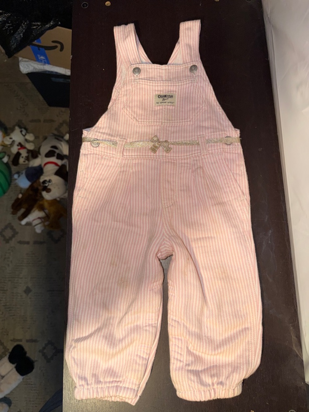 Oshkosh, overalls, pink and white stripes 18 month